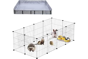 MORNYRAY Small Animal Playpen with Door and Waterproof PVC Cage Liner, DIY Pet Playpen, 48''x24''x15.8'' Metal Wire Yard Fence Indoor/Outdoor Use for Hamster, Chicken, Hedgehog, 12 Cage Panels