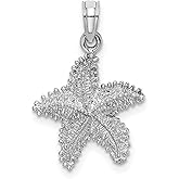 14k White Gold Starfish Pendant for Women with Textured Detailing, Ocean Theme Necklace for Nautical Jewelry Lovers, Fine Marine Charm for Coastal Fashion, Elegant Summer Accessory Jewelry Piece