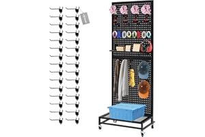 NectaCol Metal Pegboard Display Stand with Baseplate, Two Separately Pegboard Panels, 2'x 5' Standing Pegboard Display with Four Wheels, Peg Board Display Rack, Extra 30 Pieces Hooks (Black)