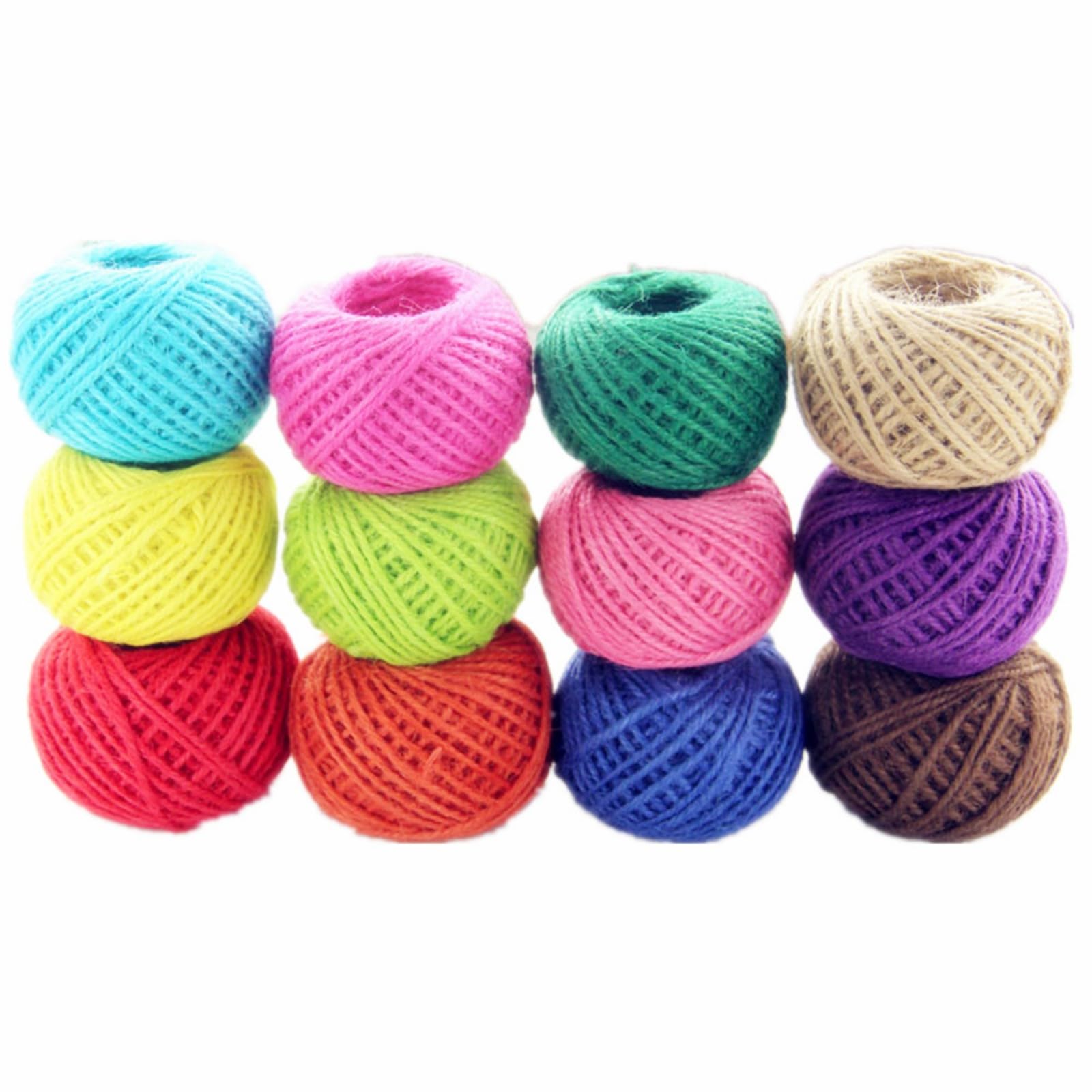 CHUANGOU 12 Rolls Colorful Jute Twine, 25m/roll, 300m Total, 3 Ply, 2mm Diameter, Multicolor