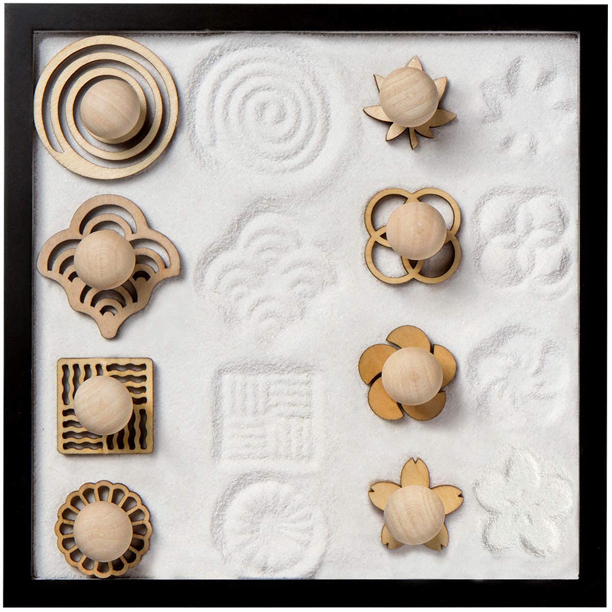 COCORO Sand Stamps for Mini Zen Garden Patterns Include Swirl, Ocean Waves, Parallel Crosses, Rings, Chrysanthemum, Plum Blossom, Red Leaf, Cherry Blossom (Sand & Tray Not Included)