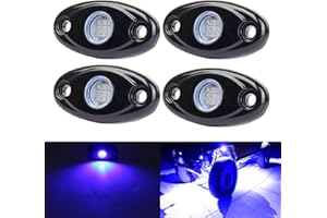 AUXMOTEC Blue LED Rock Lights, 4 Pods Neon 12V Waterproof Underglow Underbody Kit Crawler Crawling Dome Exterior Wheel Lights for ATV RZR UTV SUV Off-Road Auto Boat Motorcycle Glow Trail Rig Fender Lamp