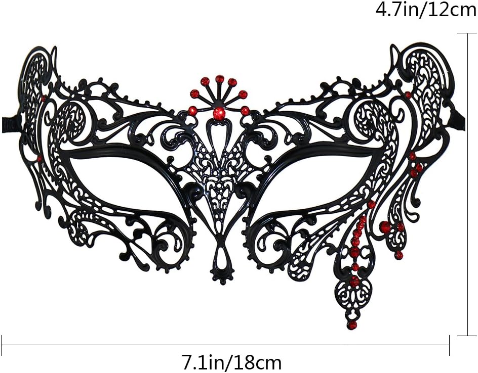Thmyo 2 Pack Venetian Masquerade Mask for Couples Mardi Gras Halloween Ball Mask (Antique Silver black & black +red) - Image 3