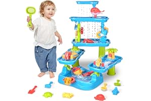 VGY Water Table for Toddler, Rain Shower Splash Pond Toddler Water Table, Kids Water and Sand Activity Sensory Play Table, Summer Outdoor Toys for Toddlers 3-5 4-8 Years Old Boys Girls