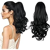 HEWEICSY Ponytail Extension, Clip on Ponytails for Women, 14" Claw Clip in Short Curly Wavy Pony Hair Extension for Women - Black