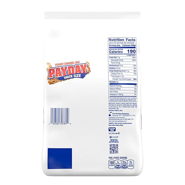 PAYDAY PEANUT CARAMEL SNACK SIZE, CANDY BULK BAG, 33 OZ