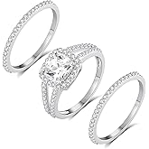 MDFUN 18K White Gold Plated Cubic Zirconia Square Halo Wedding Engagement Promise Eternity Ring for Women