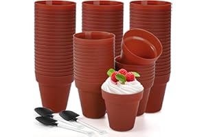 ZEAYEA 75 Pack Dessert Cups with Spoons, 6.7 oz Plastic Parfait Cups Appetizer Cups, Cute Mini Flowerpot Ice Cream Cups for D
