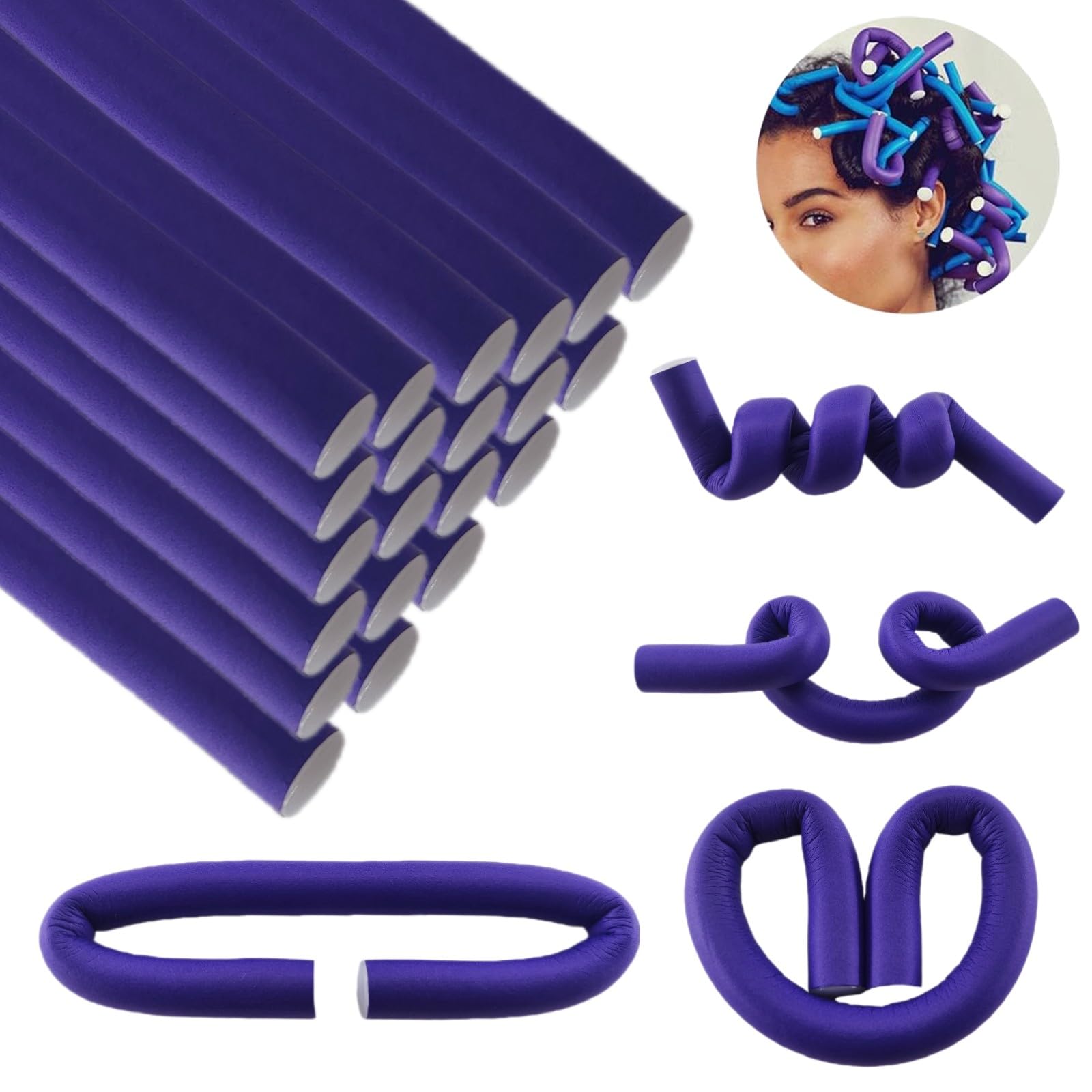 View 1 of 10 Flexible Purple Soft Foam Curling Irons - No Heat, Suitable for Natural, Short, Medium & Long Straight Hair purple 0.31 x 9.4in)