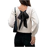 SOLY HUX Women's Long Sleeve Pullover Sweater Bow Tie Back Drop Shoulder Fall Knit Tops