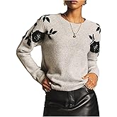 BEAUDRM Women's Floral Print Sweater Crew Neck Long Sleeve Ribbed Knit Pullovers Fall Winter Outfits