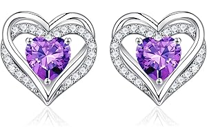 Iefil Valentines Day Gifts - S925 Sterling Silver Birthstone Heart Stud Earrings Anniversary Valentines Day Gifts for Her Jewelry Mothers Day Christmas Birthday Gifts for Women Teen Girls
