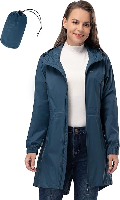 33,000ft Women's Rain Jacket Waterproof Lightweight Packable Sapphire Blue