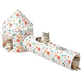 2-in-1 Cat Play Set, Pop-Up Cat Tunnel Rest Hut with Plush Ball Toys | Collapsible Cat Toys Combo with Tent &amp; Ball for Indoor Tunnel, Hiding &amp; Lounging，Suitable forca, dogs, rabbits. Perfect toy.