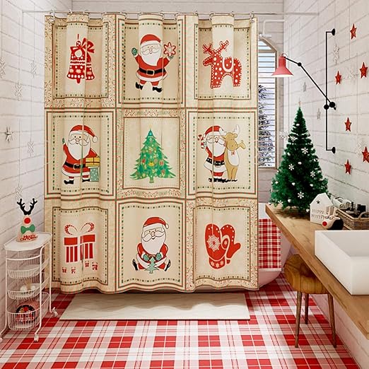 Amazon Com Desihom Christmas Shower Curtain Red Santa Shower Curtain Christmas Tree Xmas Shower Curtains Christmas Polyester Waterproof Shower Curtain 72x72 Inch Home Kitchen