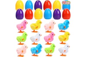 12 Pcs Easter Eggs Filled with Wind-up Toys, Easter Basket Stuffers with Jumping Chick for Kids, Easter Egg Hunt Party Favors