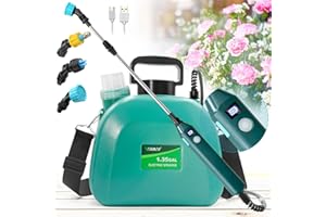 VAXMAY Battery Powered Sprayer 1.35 Gallon, Upgrade Electric Garden Sprayer with Battery Indicator, 3 Mist Nozzles, USB Rechargeable Handle with 23.6" Retractable Wand Adjustable Shoulder Strap for Weed Lawn