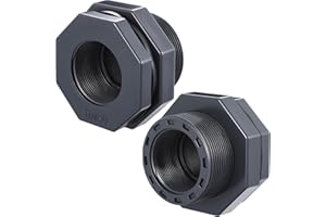 Maasechs 2 Pcs 2 Inch Bulkhead Fitting PVC Water Tank Connector Plumbing Bulkhead Pipe Fitting NPT for Rain Barrels, Water Tanks, Aquariums, Tubs, Pools