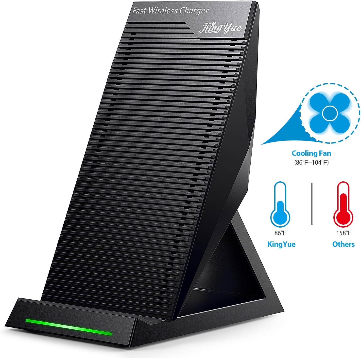 Wireless Charger, KingYue 7.5W Fast Charging Stand with Cooling Fan for iPhone Xs Max/XS/XR/X/8/8 Plus, 10W Quick Charging for Galaxy S9/S9 Plus/Note 9/8/5/ S8/S8 Plus/S7/S7 Edge (No AC Adapter)