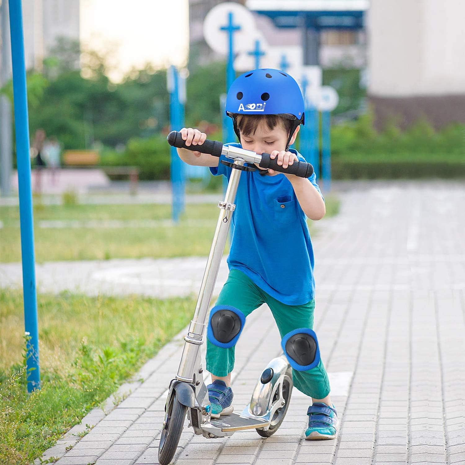 SANSIRP Kid's Protective Gear Set for Ages 3-8, Adjustable Helmet with Knee Pads Elbow Pads Wrist Guards CPSC Certified for Skateboard, Scooter, Roller Skating, Cycling, Outdoor Sports Set Suitable : Sports & Outdoors