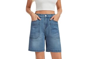 Metietila Womens Jean Shorts Elastic High Waisted Wide Leg Stretchy Bermuda Denim Shorts with Pockets for Comfort Fit