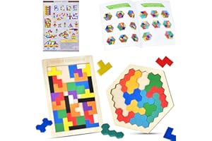 Wooden Blocks Puzzle, 2 Pack 3D Intelligence Colorful Puzzle Brain Teasers Tetris Toy Assembly & Disentanglement Puzzles Mont