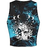Remidoo Women's Graphic Tank Top Sleeveless Notched V Neck Muscle Crop Top Mushroom Shirt