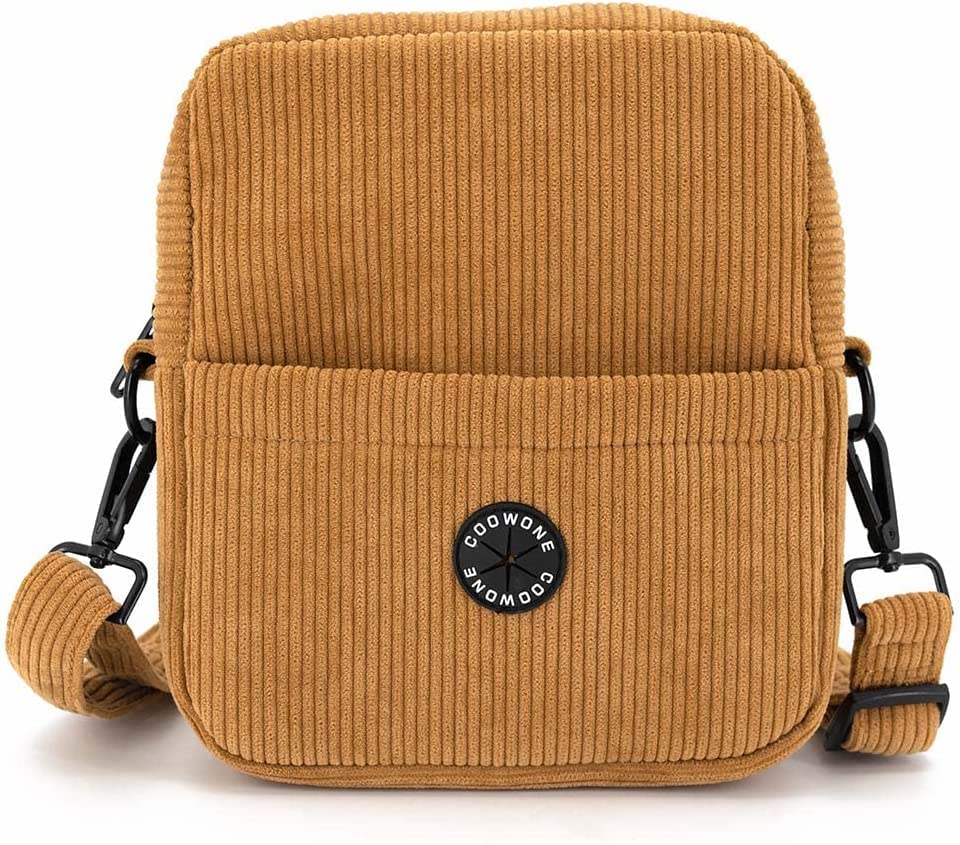 COOWONE Dog Walking Bag - Crossbody Trainer Pouch with Built-in Poop Bag Dispenser, Corduroy Treat Pouch for Training, Walking with Kibble, Toys