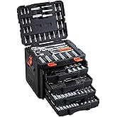 VEVOR Mechanics Tool Set, 297-Piece Mechanic Tool Kit, 1/4 in, 3/8 in, and 1/2 in Drive, SAE and Metric Socket Set, Wrenches, Screwdriver Bits, Accessories, and Storage Case, for Automotive Repair