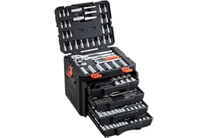 VEVOR Mechanics Tool Set, 297-Piece Mechanic Tool Kit, 1/4 in, 3/8 in, and 1/2 in Drive, SAE and Metric Socket Set, Wrenches,
