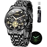 OLEVS Mens Watches Chronograph Watch Luxury Dress Stainless Steel Waterproof Watches for Men Moon Phase Luminous Business Calendar Wrist Watch Blue/Black/Green/Gold/Face