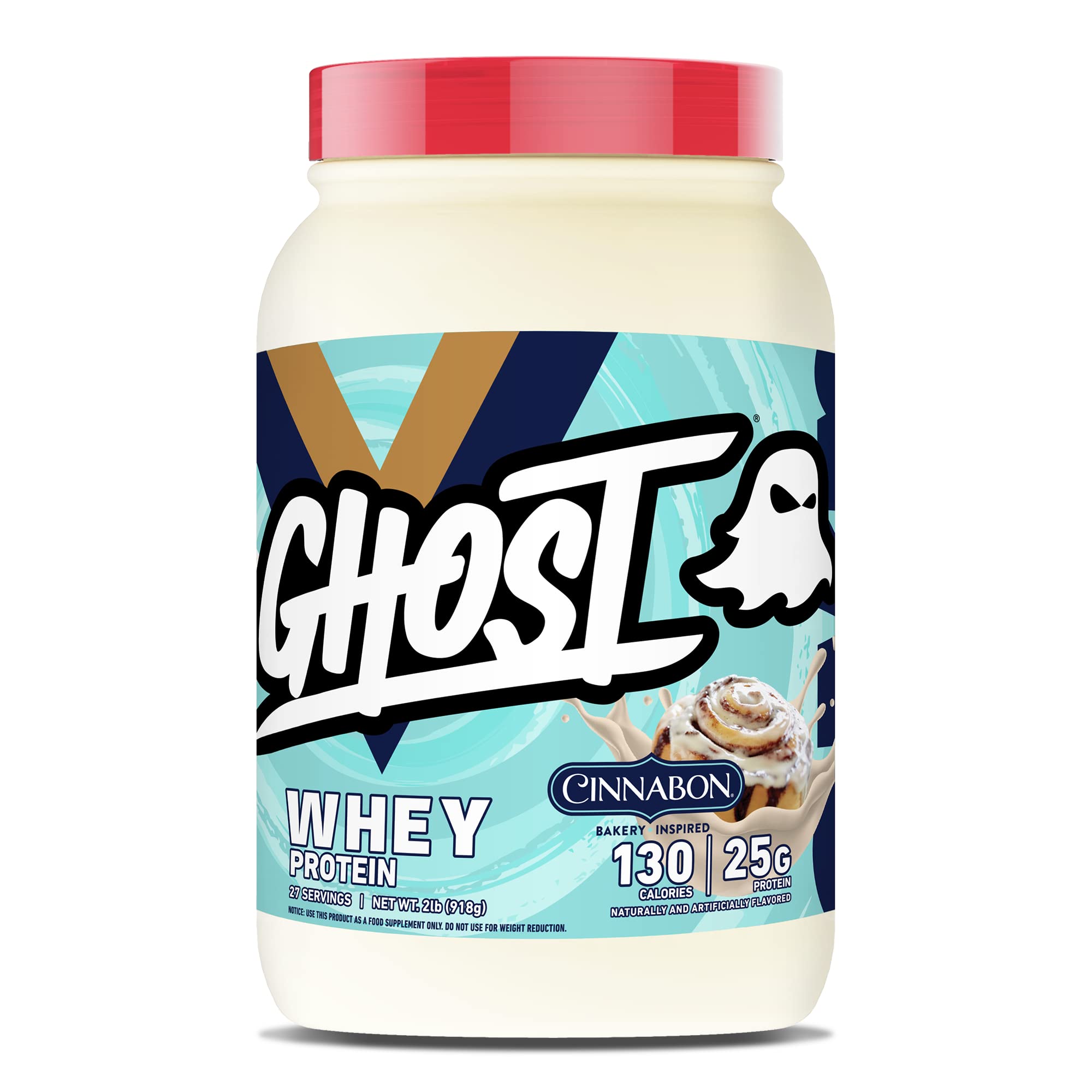 GHOST Whey Protein Powder, Cinnabon - 2LB, 25G of Protein - Cinnamon Roll Flavored Isolate, Concentrate & Hydrolyzed Whey Protein Blend - Post Workout Shakes - Soy & Gluten Free