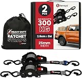 TENSYS Auto Retract Ratchet Straps Heavy Duty 300kg 2 Pack 3m 2.5mm Grey view 1
