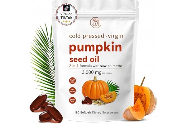 Pumpkin Seed Oil, Pumpkin Seed Oil Capsules - 180 Softgels | Saw Palmetto| Non-GMO | Soy-Free & Gluten-Free| for Hair Growth