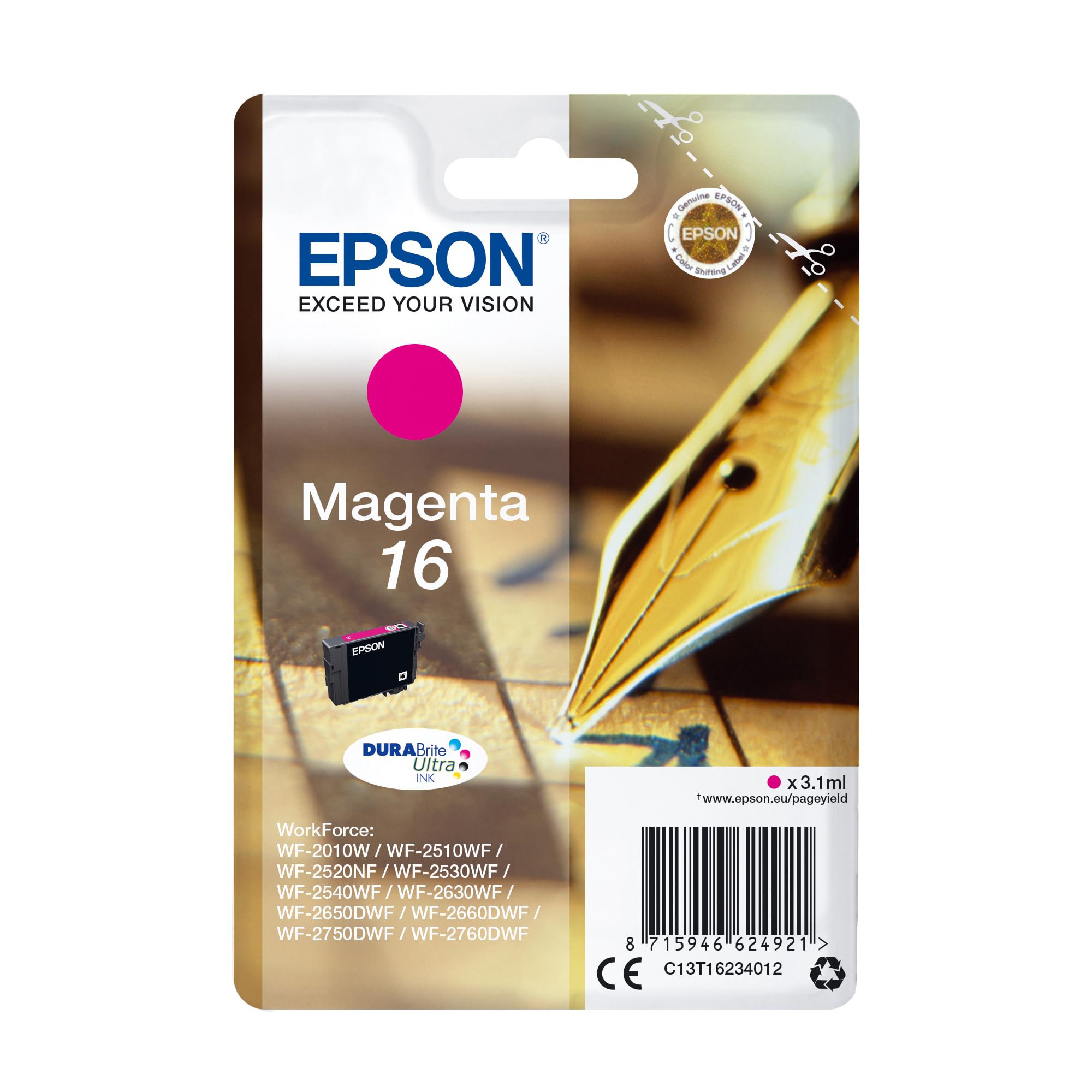 Epson 16 Magenta Pen & Crossword, Genuine, DURABrite Ultra Ink