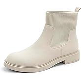NIEARDAN Women's Chelsea Boots Low Heel Slip on Lug Sole Platform Booties Fashion Chunky Elastic Ankle Booties