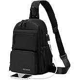 Anti Theft Sling Crossbody Backpack Shoulder Bag for Men,Mini Chest Bags with USB Charger Port For Casual Camping Biking Travel Cycling (Black)