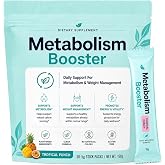 Metabolism Booster Support for Women with Chicory Root Inulin Prebiotic | Prebiotic Fiber Formula, Tropical Fruit Flavor, Daily Wellness Drink Mix, Easy Stick Packs, 30 Servings