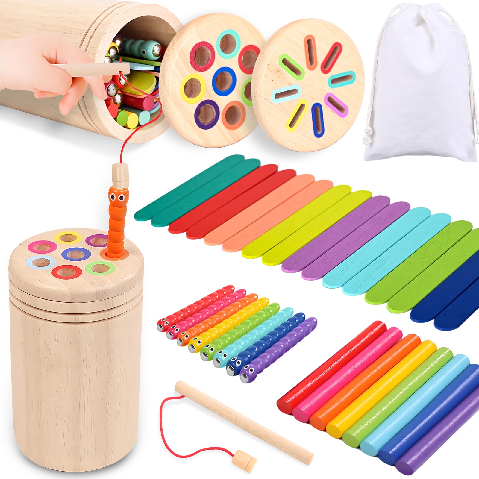 Dhnvcud Montessori Toys for 1 2 3 Years Old Boys Girls, Stocking Fillers Kids Wooden Color Sorting Toy Baby Birthday Gifts for 1-2-3 Year Olds Boys Girls Toys Travel Toddler Toys for 1 2 3 Year Olds