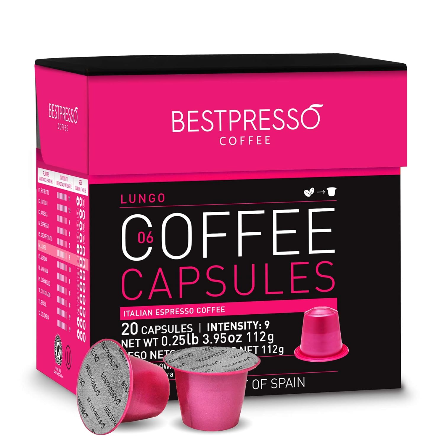 Bestpresso Coffee for Nespresso Original Machine 120 pods Certified Genuine Espresso Lungo Blend (High Intensity) Pods Compatible with Nespresso Original 60 Days Satisfaction Guarantee