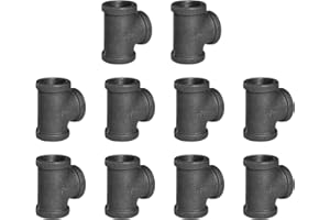 HOME TZH 3/4" Pipe Fitting Tee DN20 Threaded Cast Black Malleable Iron for Steampunk Vintage Shelf Bracket DIY Plumbing Pipe Decor Furniture (10, 3/4")