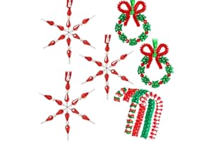GYGOT Christmas Crafts for Kids Adults,30 Sets Christmas Beaded Ornament Kit to Make-Incl. 6 PC Snowflake/12 PC Wreath/12 PC Candy Cane(Assembly Needed)