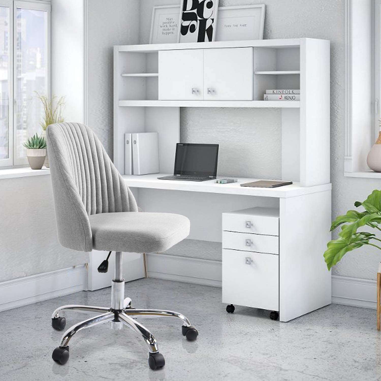 Rimiking Home Office Modern Twill Fabric Adjustable Mid-Back Task Ergonomic Executive Chair, Gray: Furniture & Decor
