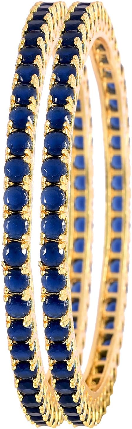 Ratnavali jewels Beautiful CZ/AD Studded Gold Plated Traditional Blue Sapphire American Diamond Bangles Set for Women RVA527