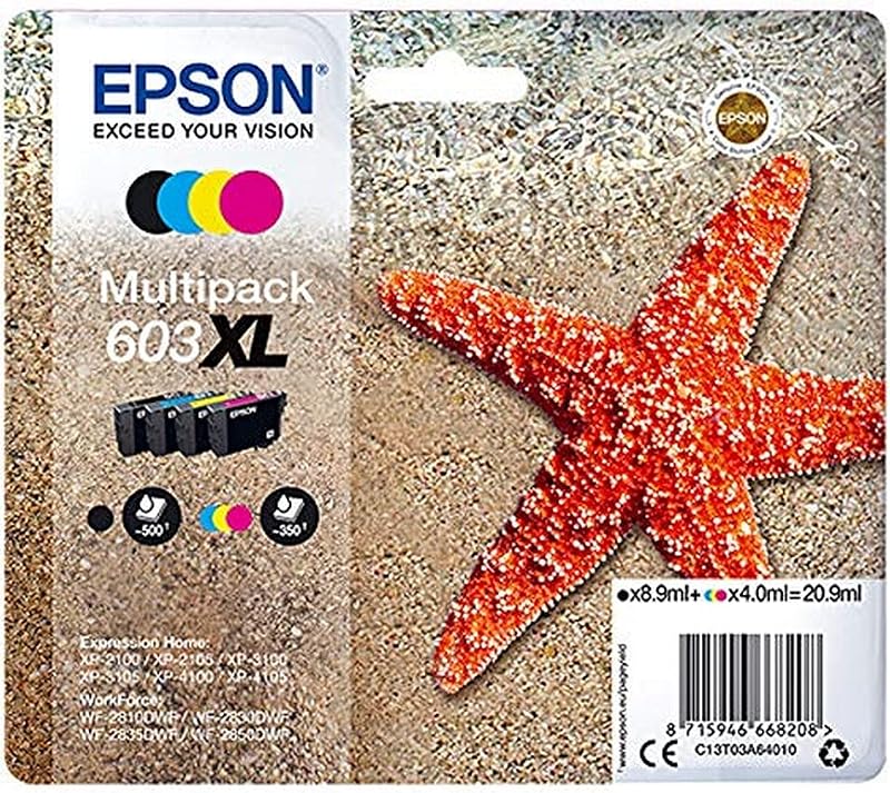 Epson 603XL Multipack Ink Cartridges 4 Colour High Yield XL Black Colour