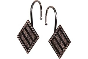Bronze Decorative Shower Curtain Hooks: Rust Proof Metal Geometric Diamond Shower Curtain Rings - Fancy Elegant Rustic Vintag