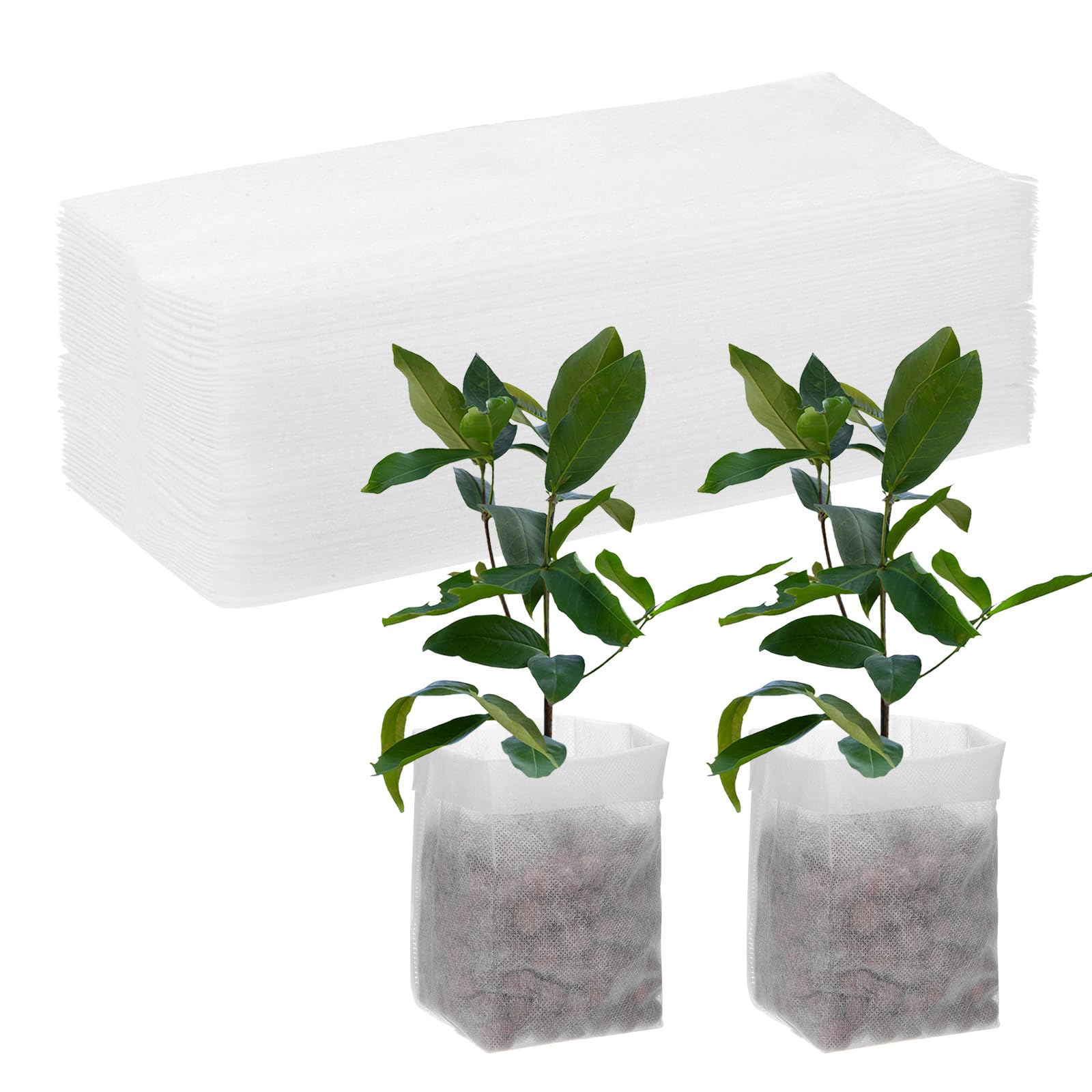 M METERXITY 200-Pack Nursery Growing Bags, 7.9" x 7.1" Non-Woven Plant Nursery Bags, Fabric Seeding Pots Pouch for Seed Starting/Soil Transplant/Home Garden Supply [White]