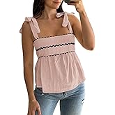 Tankaneo Womens Cute Tank Tops Summer Casual Peplum Babydoll Square Neck Tie Strap Backless Shirts