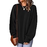 SunnyMelody Womens Oversized Pocket Sweater Fall 2025 Trendy Ribbed Knit Crew Neck Long Sleeve Side Slit Pullover Tops