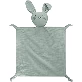 Organic Cotton Muslin Bunny Lovey Blanket, Soft & Breathable Security Blanket for Newborns, Unique Baby Gifts for Boys and Girls (Bunny-Green)